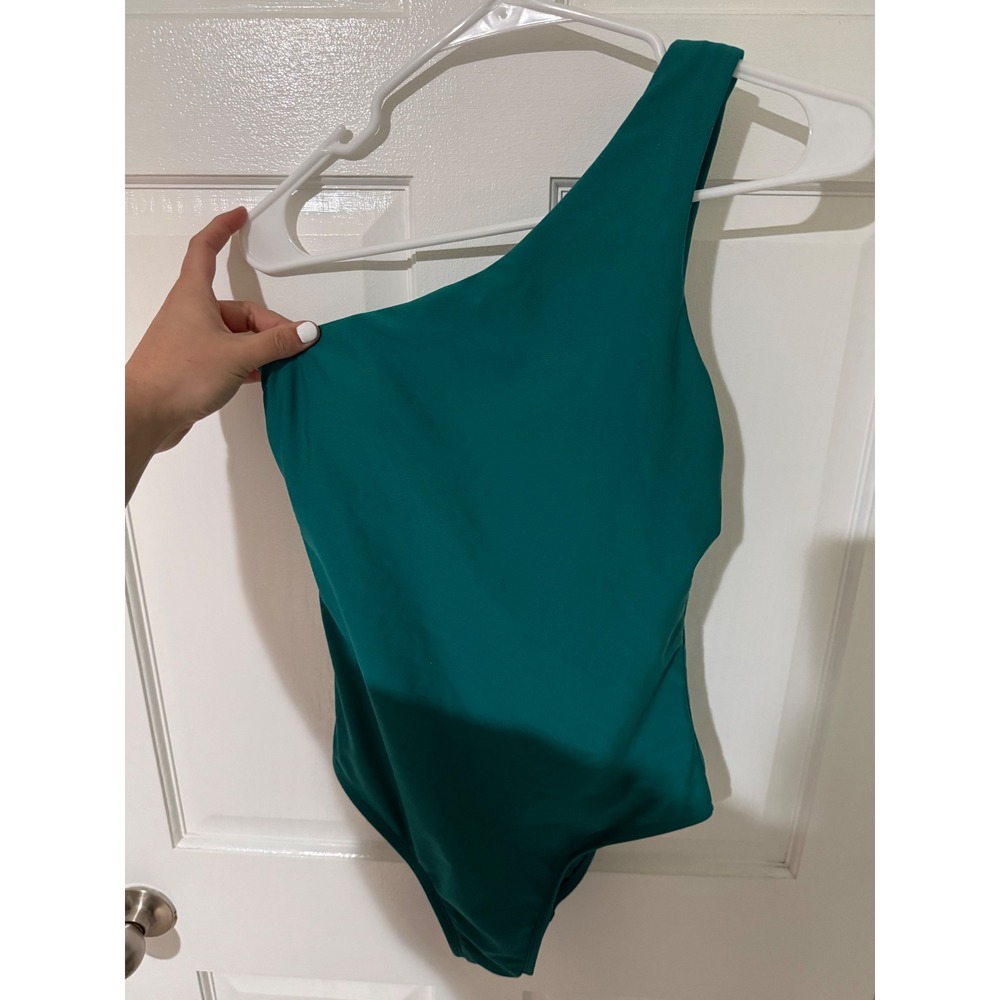 Kona Sol Womens One Shoulder One Piece Swimsuit Teal Green Padded Medium 8-10